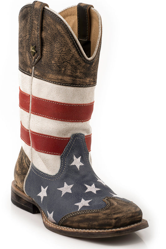 Little Boys American Flag With Sanded Leather