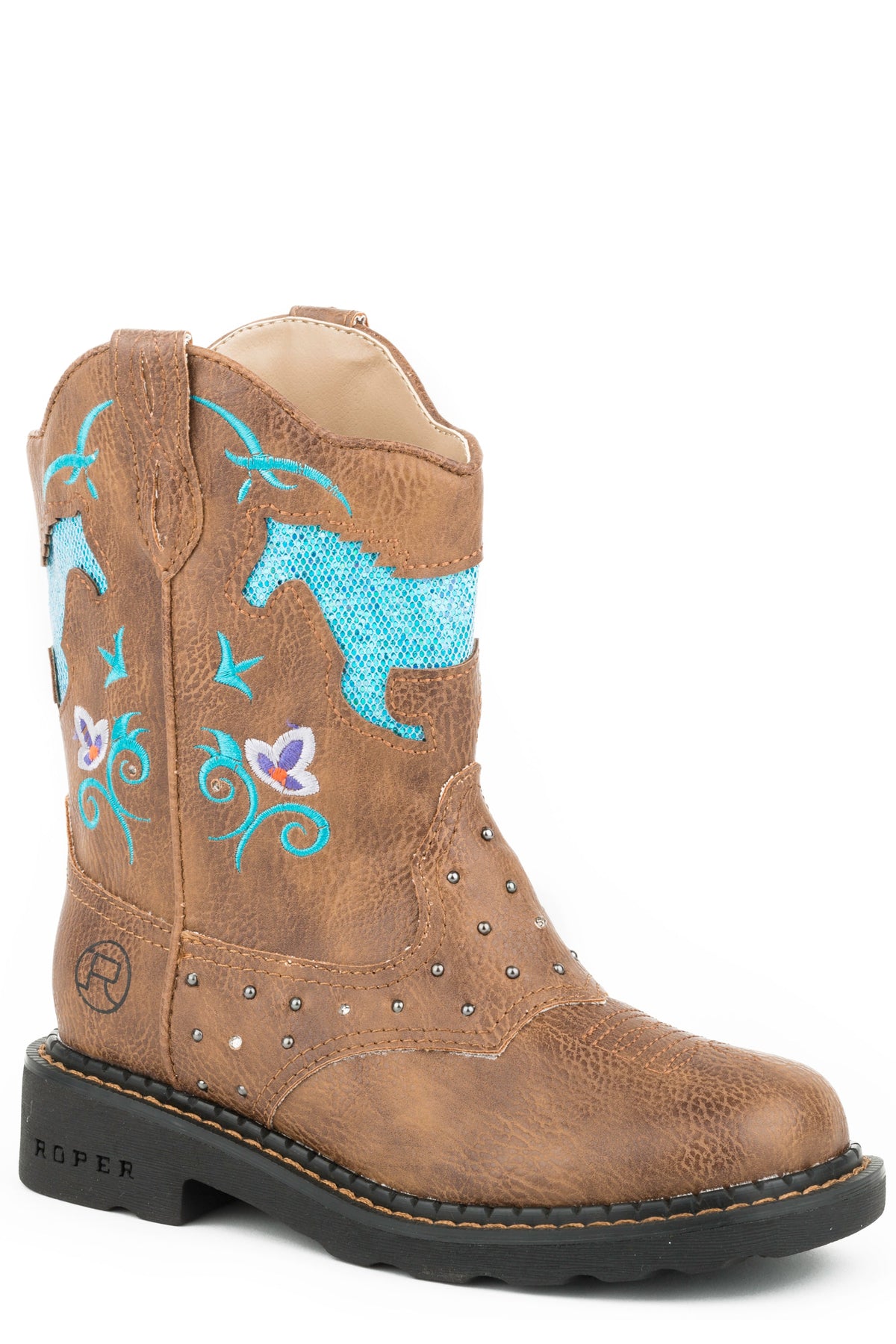 Little Girls All Over Tan With Saddle Vamp Lites And Studs