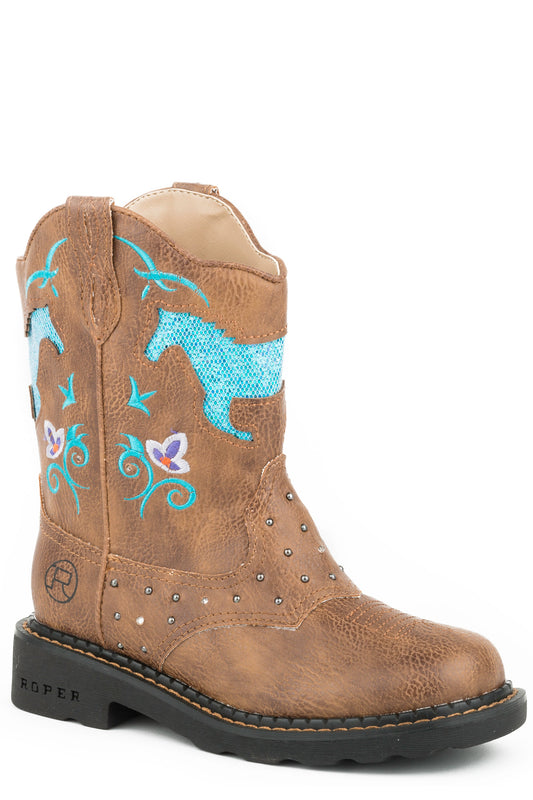 Little Girls All Over Tan With Saddle Vamp Lites And Studs
