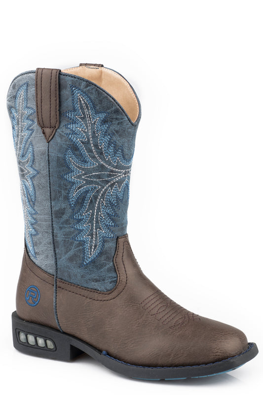 Little Boys Light Up Boots Boot With Brown Vamp  Blue Shaft