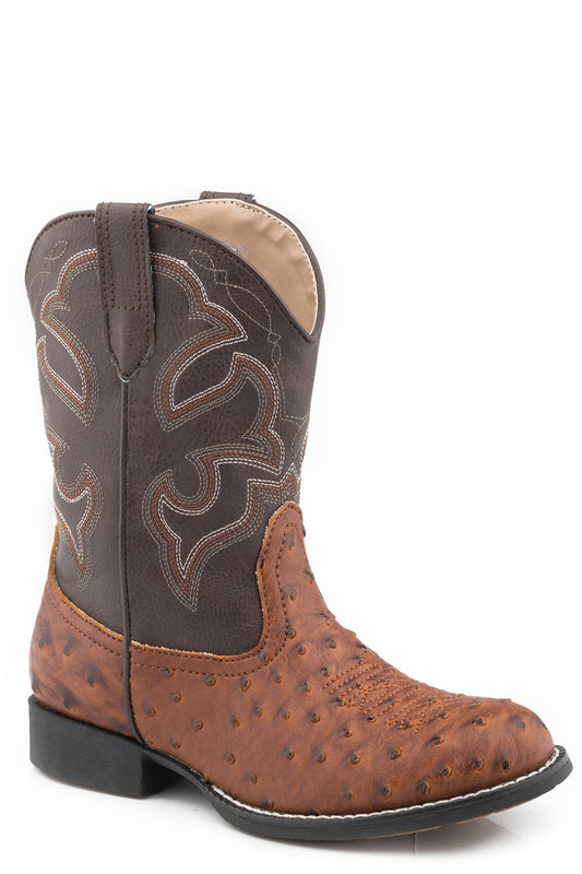 Little Boys Tan Faux Ostrich Vamp Brown Shaft