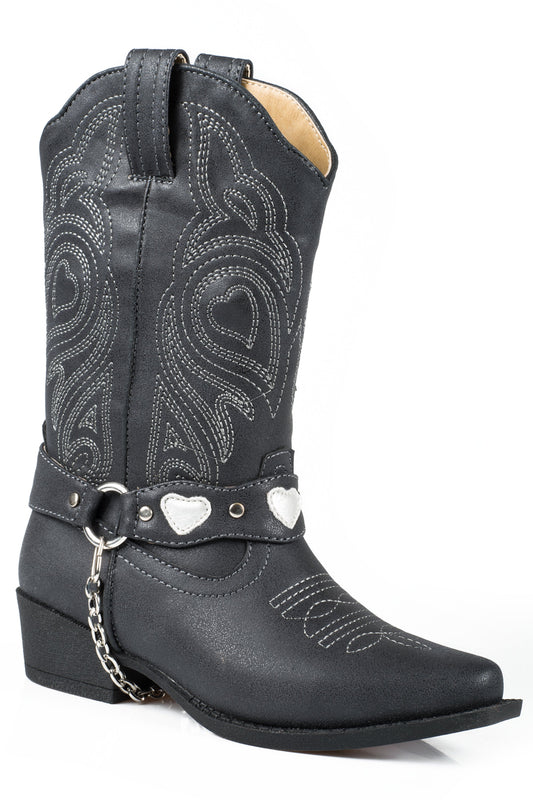 Little Girls Black Faux Leather Harness Boot