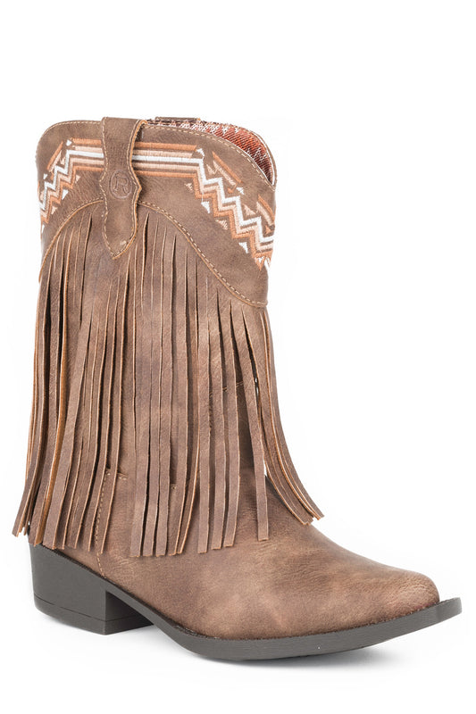 Little Girls Faux Brown Leather With Fringe