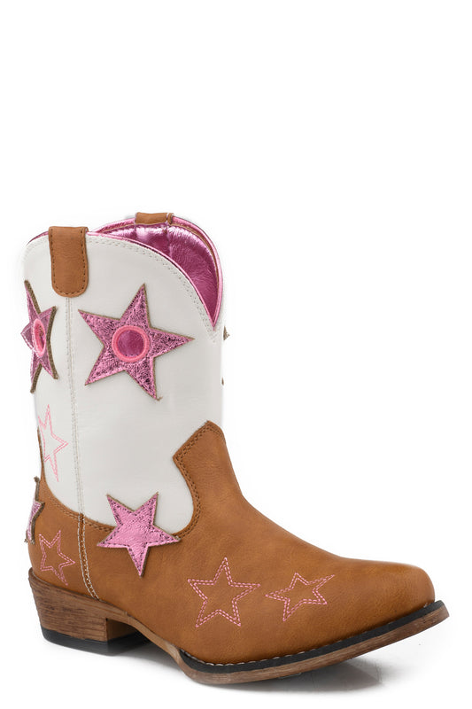Little Kids Girls Roper Snip Toe Star Rodeo Boots