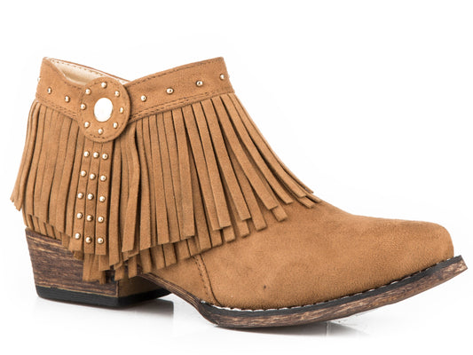 Little Girls Tan Fringe With Gold Studs
