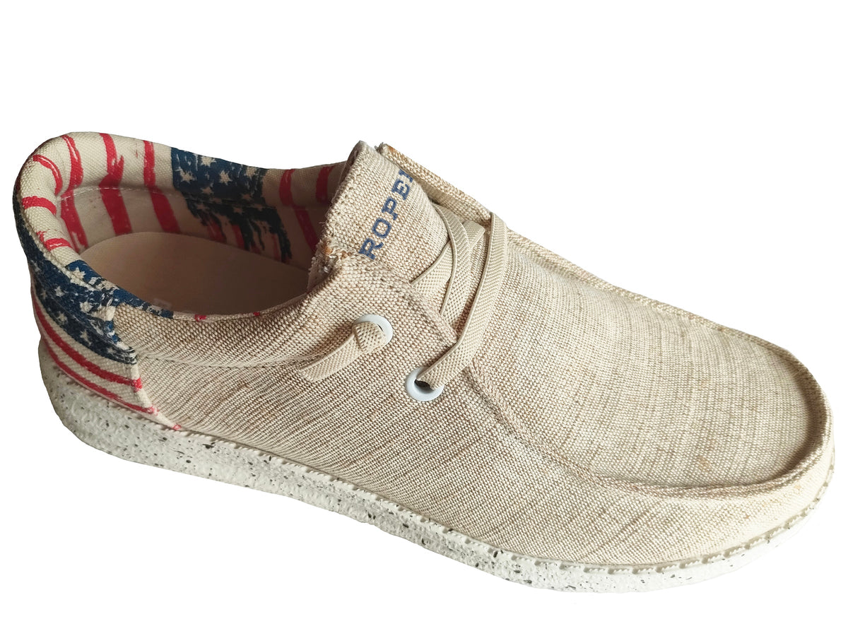 Little Boys Beige Canvas With Flag Heel