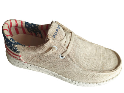Little Boys Beige Canvas With Flag Heel