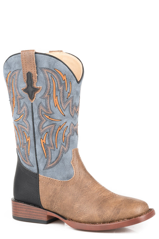 Little Boys Tan Vamp With Black Heel Counter Boot  Vintage Blue Shaft