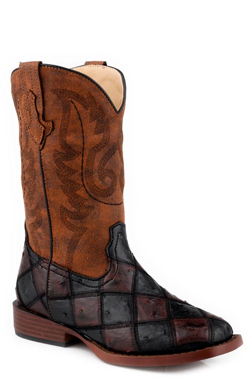 Little Kids Boys Brown Black Faux Ostrich Vamp