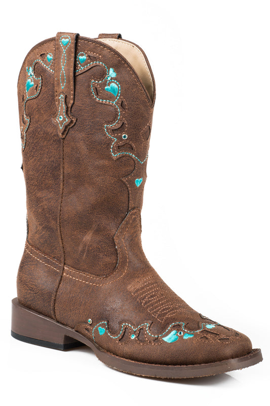 Little Girls Brown Vintage With Turquoise Embroidery And Crystals
