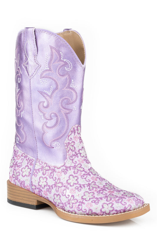 Little Girls Purple Floral Glitter With Metallic Vamp