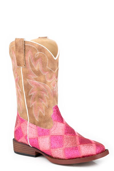 Little Girls Pink And Fuschia Patchwork Glitter Vamp