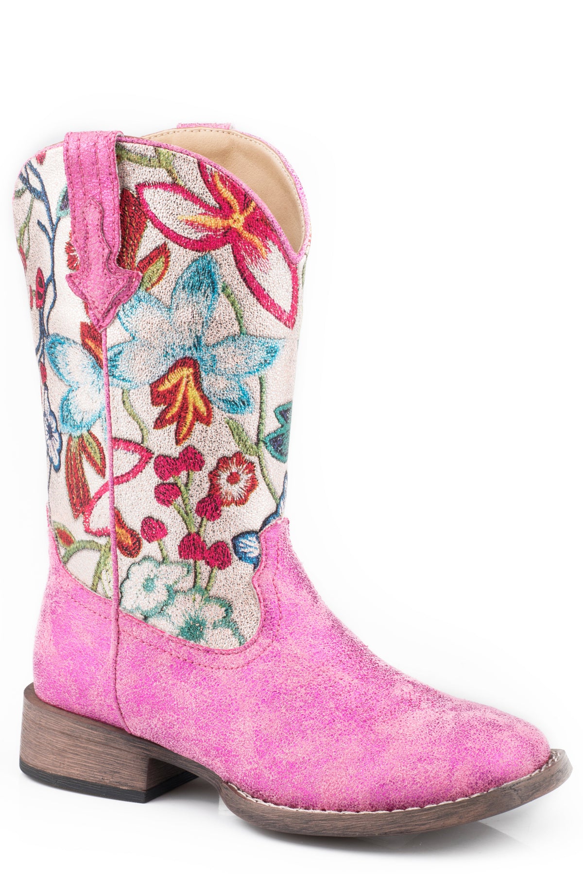 Little Girls Metallic Pink Vamp Boot With Multi Metallic Floral Shaft