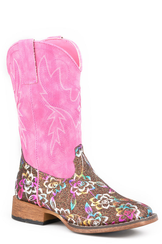 Little Kids Girls Roper Western Stitch Glitter Rose Boots