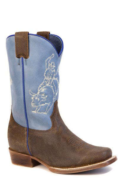 Boys Roper Brown Suede Leather Vamp Beau - Cutter Boots