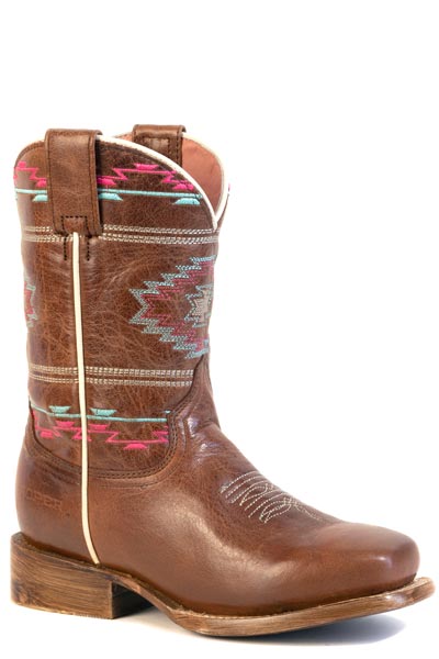 Girls Roper Waxy Brown Leather Vamp  Shaft Arizona Boots
