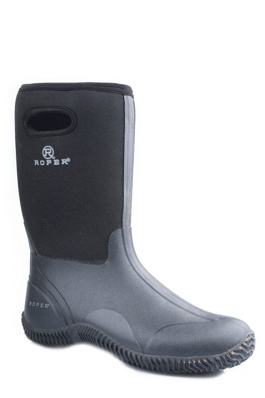 Mens Barnyard Boot Black Neoprene Upper With Pull Hole And Rubber Bottom