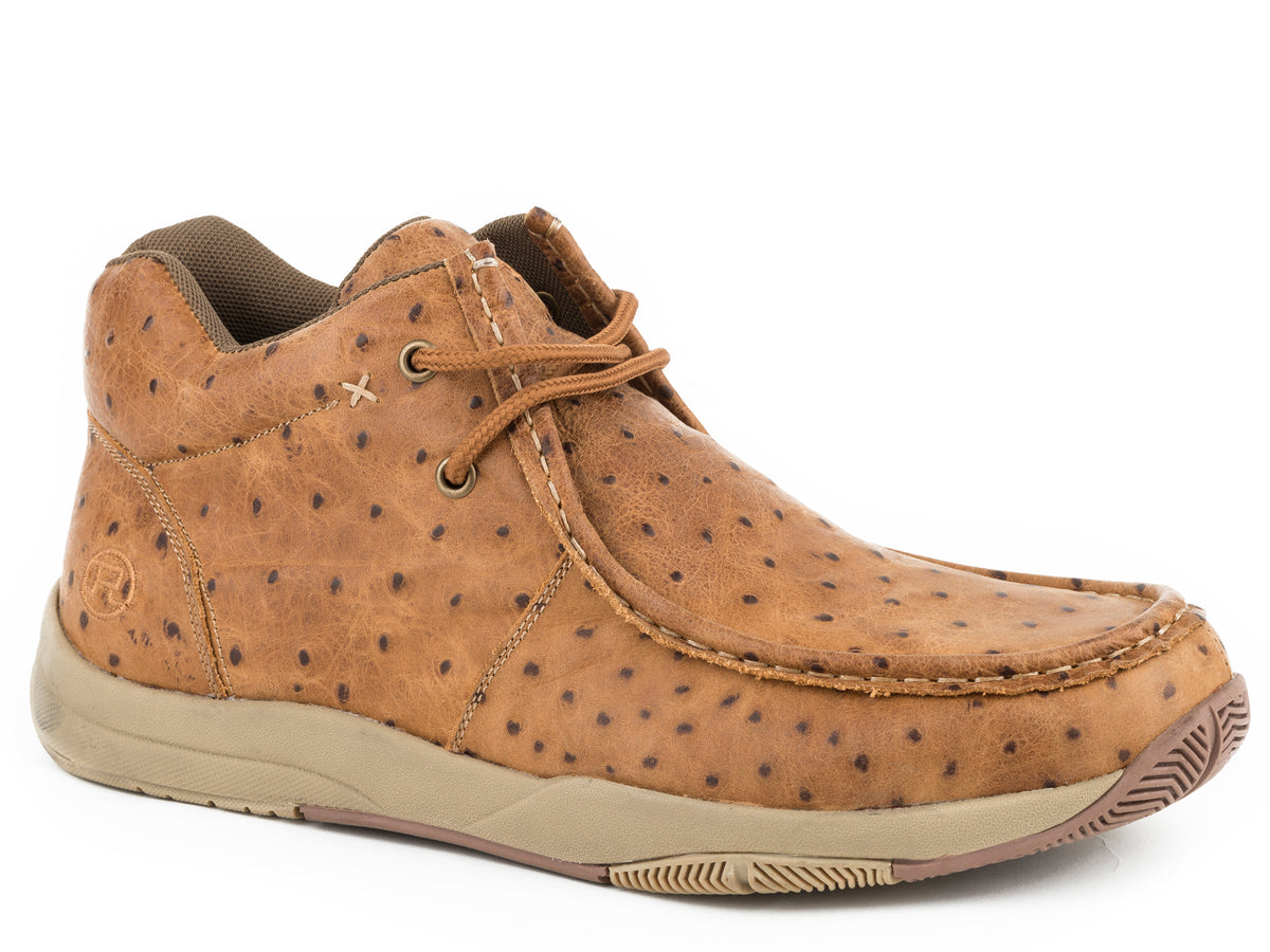 Mens Swifter Sole Chukka Vintage Tan Leather Ostrich Print