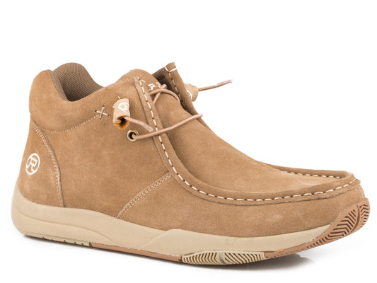 Mens Tan Suede Leather Chukka With Two Eyelets  Elastic Laces