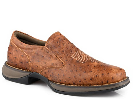Mens Cognac Embossed Ostrich Slip On