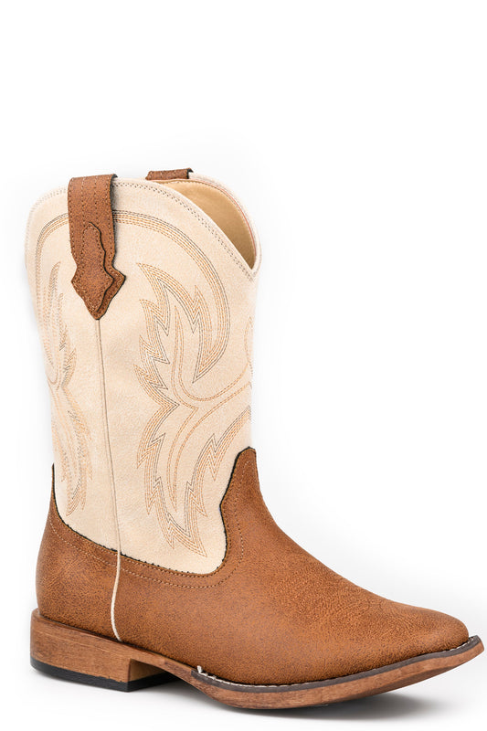 Mens Roper Vintage Creme Faux Leather Cowboy Classic Boots