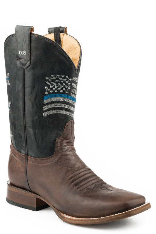Mens Leather Concealed Carry Boot Waxy Brown Vamp Black Upper With Embroide