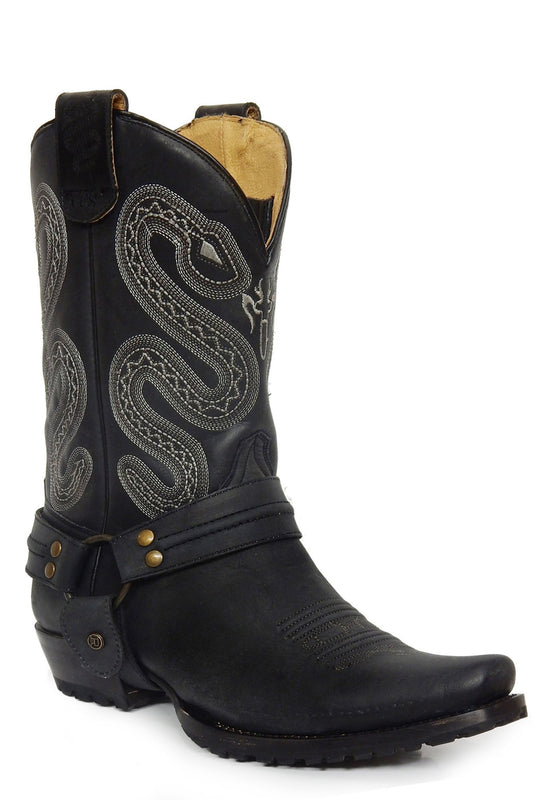 Mens Leather Concealed Carry Harness Boot All Over Matte Black With Sidewin