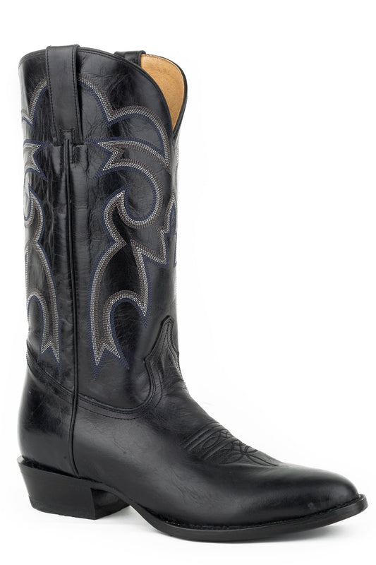 Mens Leather Cowboy Boot Marbled Black Vamp And Upper