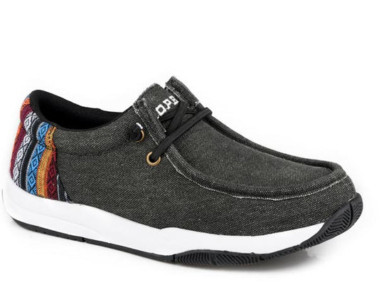 Womens Black Canvas With Aztec Heel Design