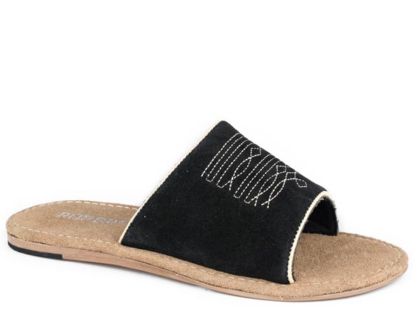 Womens Roper Black Cow Suede Slide Hampton Sandals