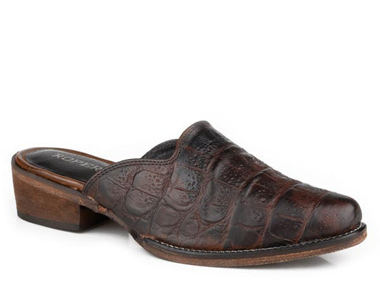 Womens Brown Caiman Embossed Leather Upper