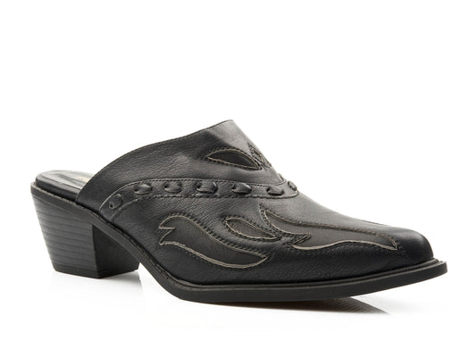 Womens Fashion Mule Black Faux Leather With Underlay