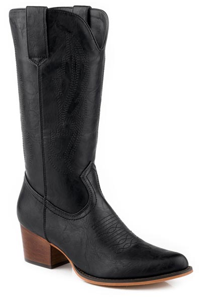 Womens Black Smooth Faux Leather