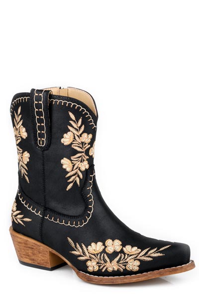 Womens Black Floral 8 Inch  Fashion Boot