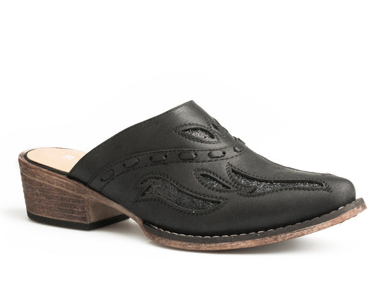 Womens Snip Toe Black Open Back Mule