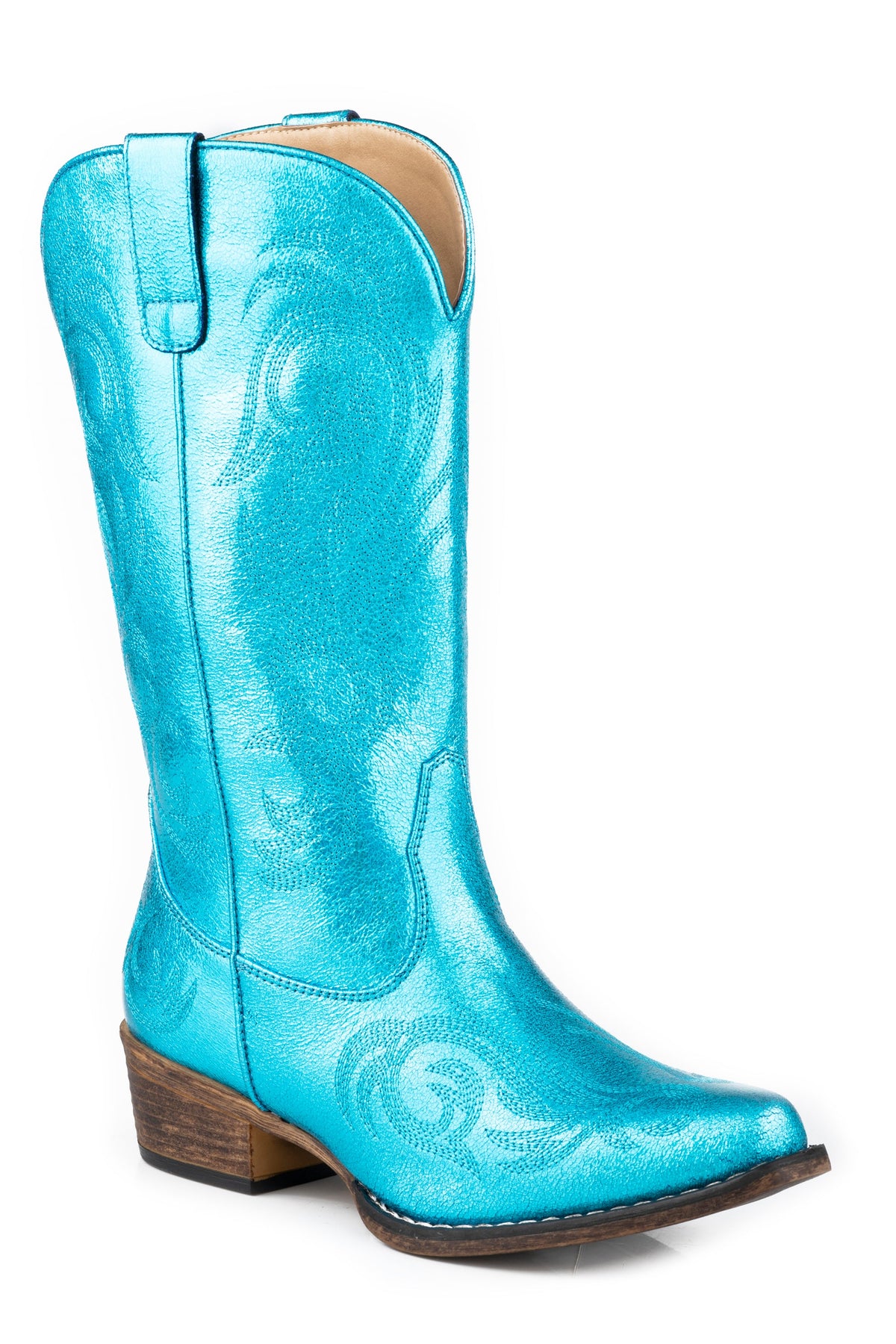 Womens Metallic Turquoise Faux Leather
