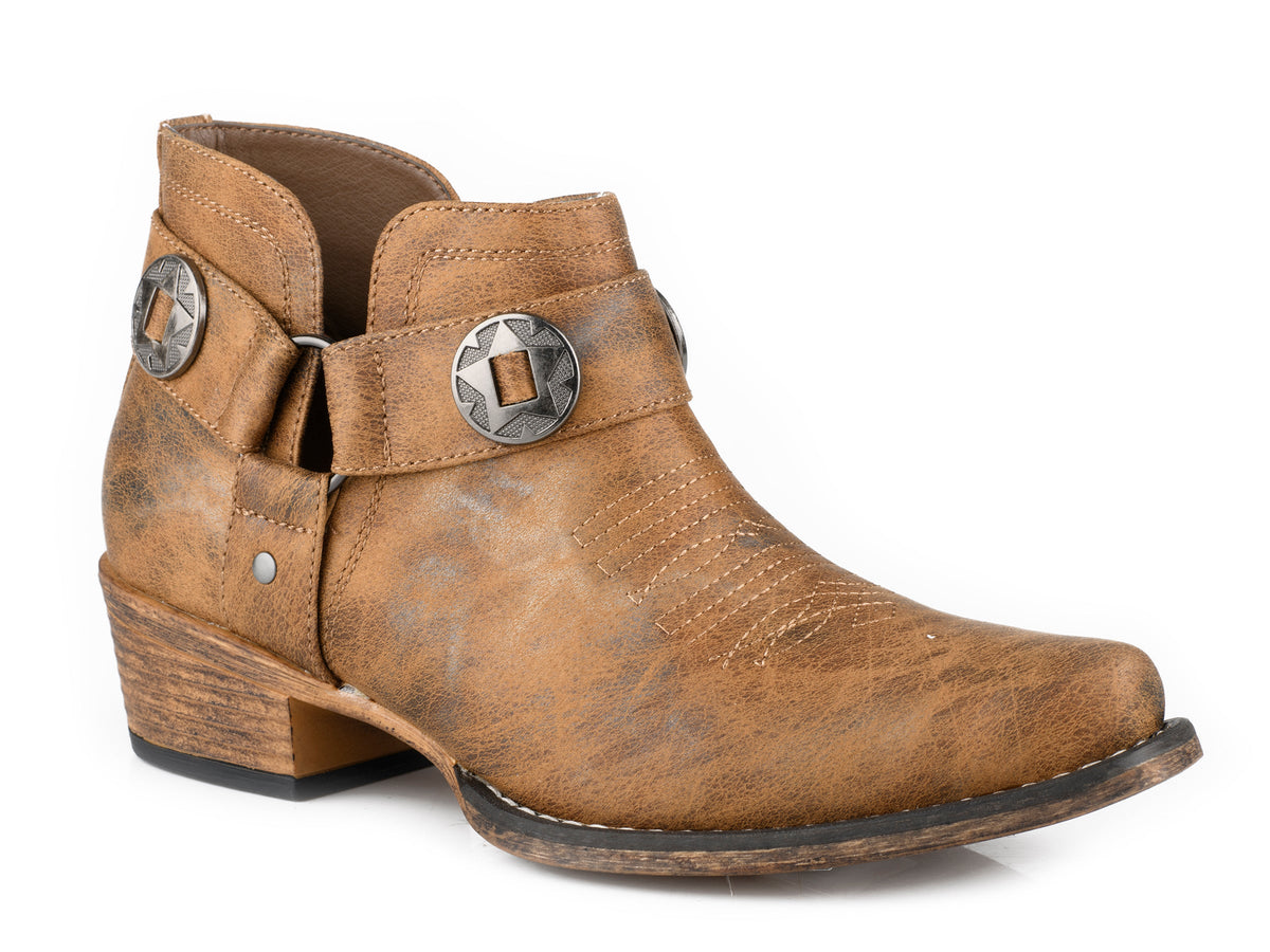 Womens Snip Toe Vintage Tan Faux Leather