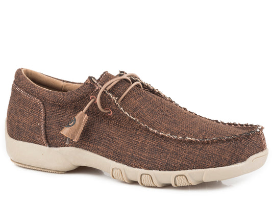 Womens Brown Tweed Fabric Chukka With Two Eyelets  Elastic Laces