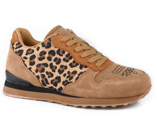 Womens Tan Cow Suede And Leopard Canvas