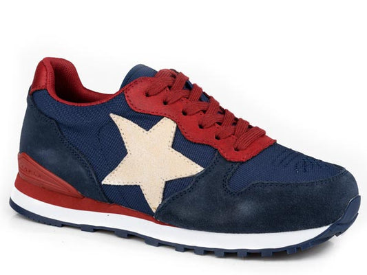 Womens Navy Cow Suede With Star Overlay