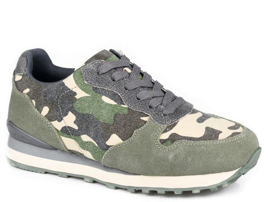 Womens Green Cow Suede And Camo Print