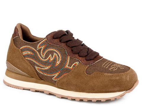 Womens Brown Cow Suede And Western Stitch