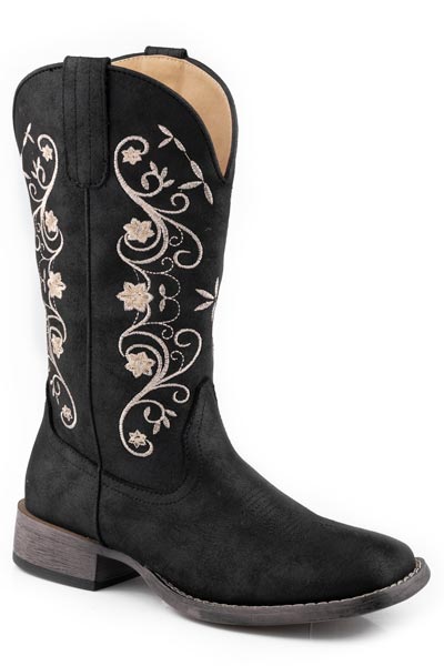 Womens Black Faux Leather Square Toe
