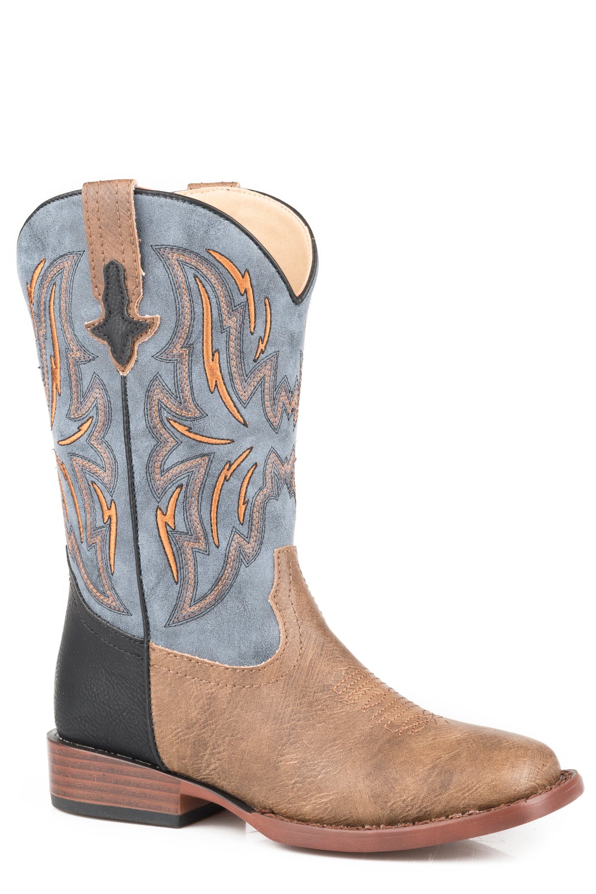 Big Boys Tan Vamp With Black Heel Counter Boot  Vintage Blue Shaft