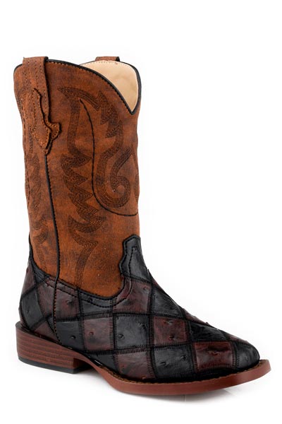 Big Kids Boys Brown Black Faux Ostrich Vamp