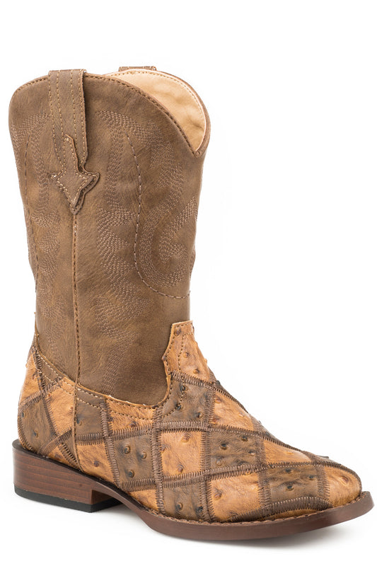 Big Boys Tan And Brown Patchwork Faux Ostrich